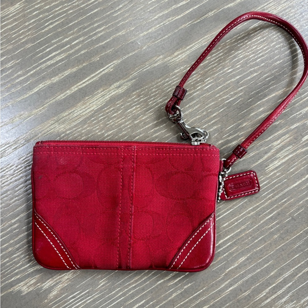 COACH cherry red corner zip wristlet VINTAGE